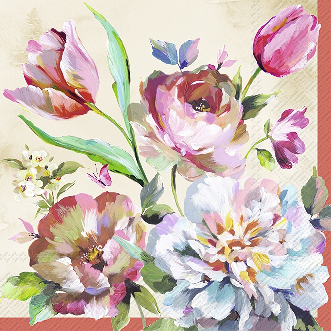 Decoupage Paper Napkins - Floral - Lizzy Cream (1 Sheet)
