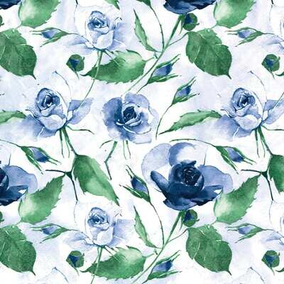 Decoupage Paper Napkins - Floral - Powdery Roses Blue (1 Sheet)