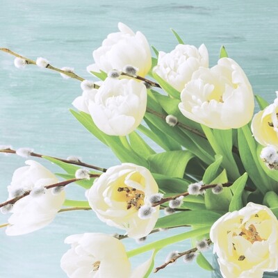 Decoupage Paper Napkins - Floral - White Tulips (1 Sheet)