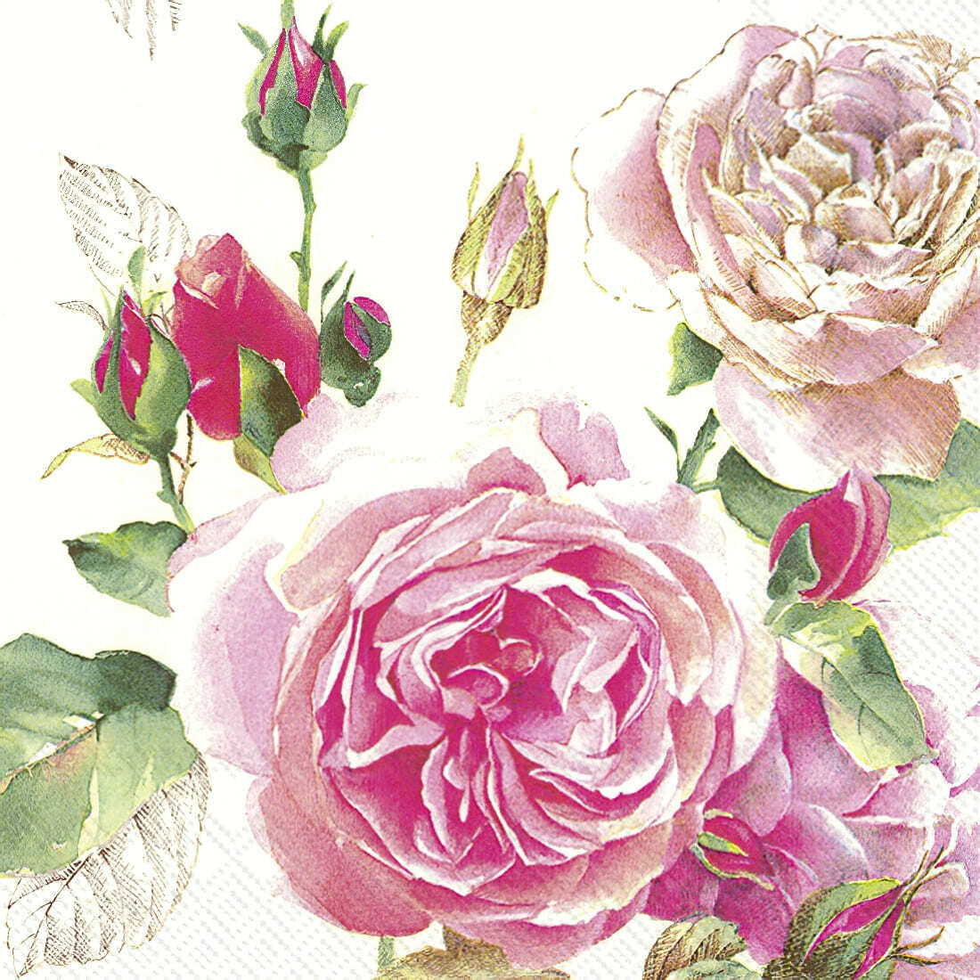 Decoupage Paper Napkins - Floral - Tea Rose White (1 Sheet)