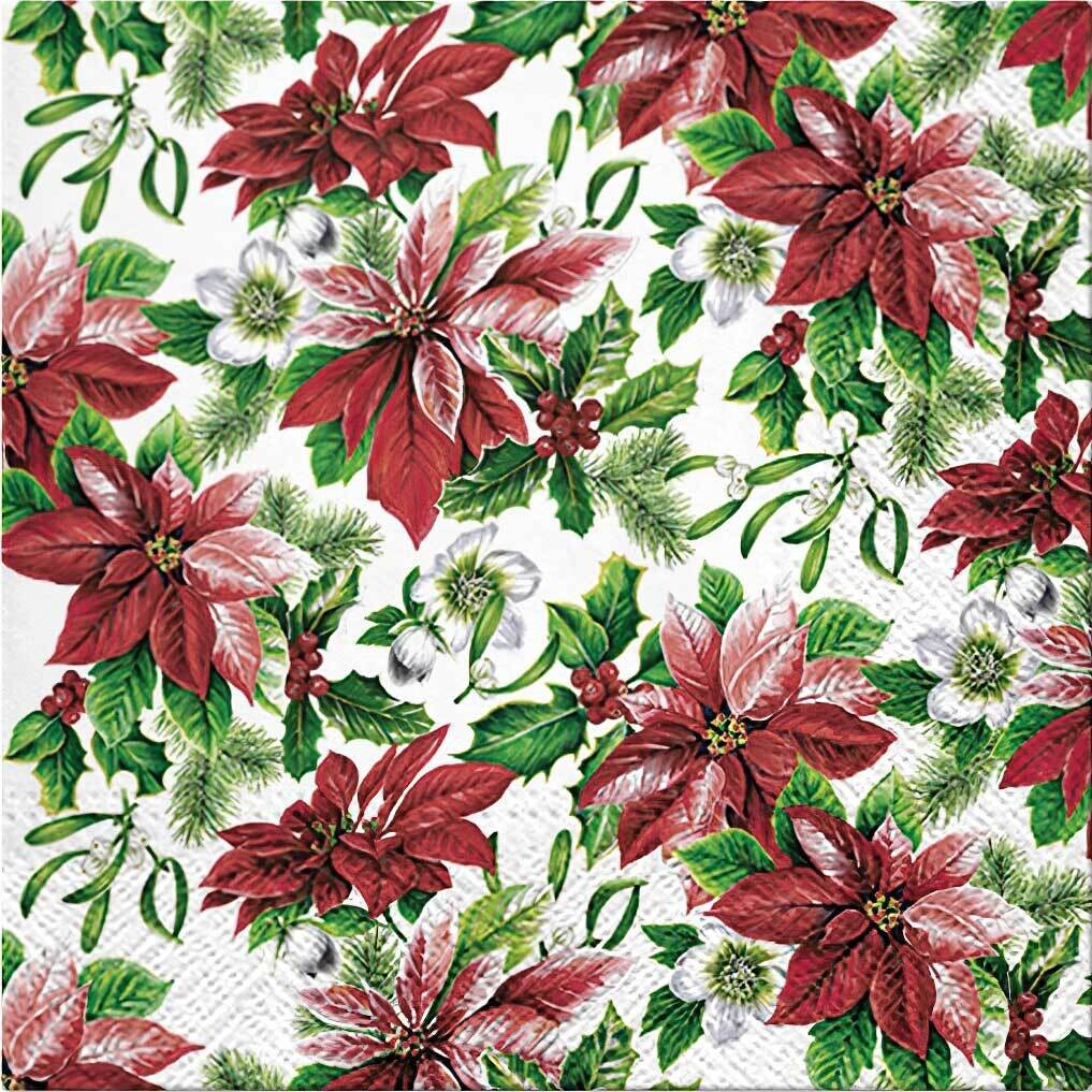 Decoupage Paper Napkins - Floral -  Glory Poinsettia (1 Sheet)
