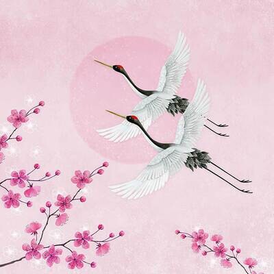 Decoupage Paper Napkins - Bird - Cranes Rose (1 Sheet)