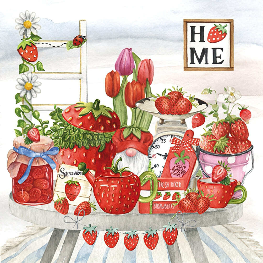 Decoupage Paper Napkins - Food & Drinks - Strawberry Home (1 Sheet)