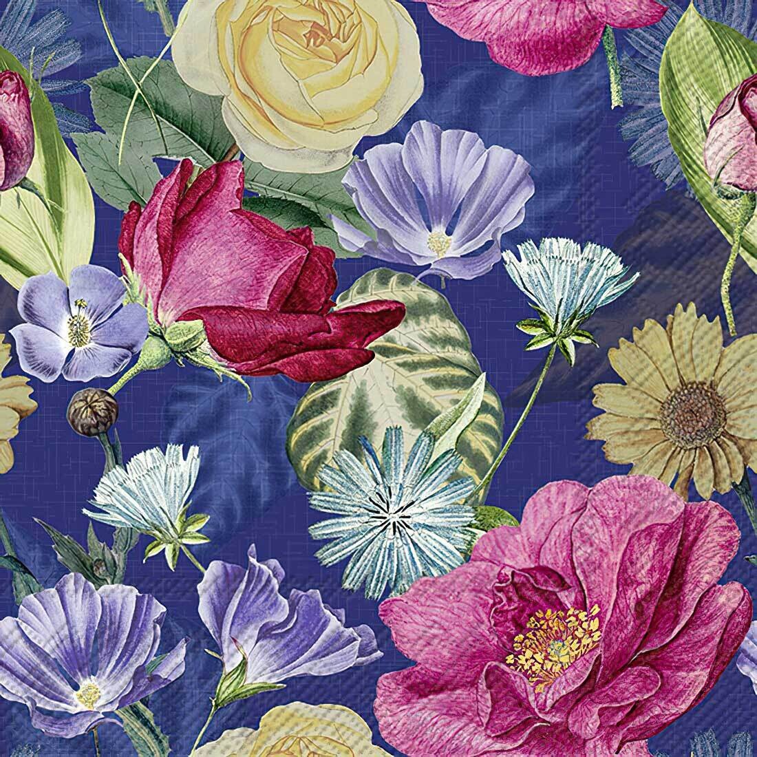 Decoupage Paper Napkins - Floral - Chandra Blue (1 Sheet)