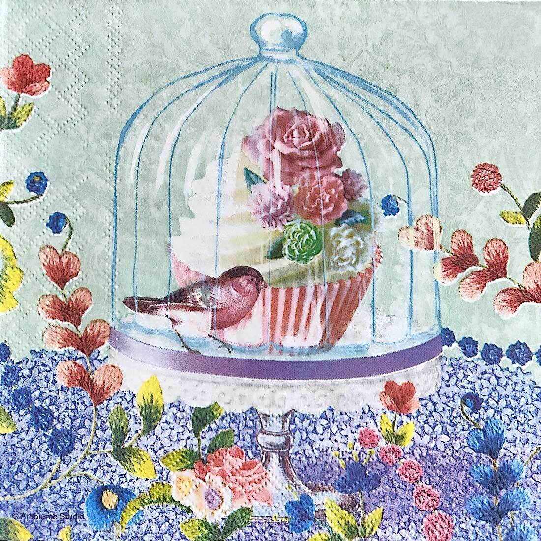 Decoupage Paper Napkins - Bird -Cupcake In Glass (1 Sheet)