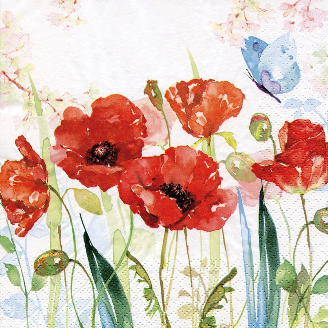 Decoupage Paper Napkins - Floral - Poppys & Butterfly (1 Sheet)
