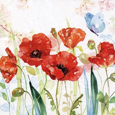 Decoupage Paper Napkins - Floral - Poppys &amp; Butterfly