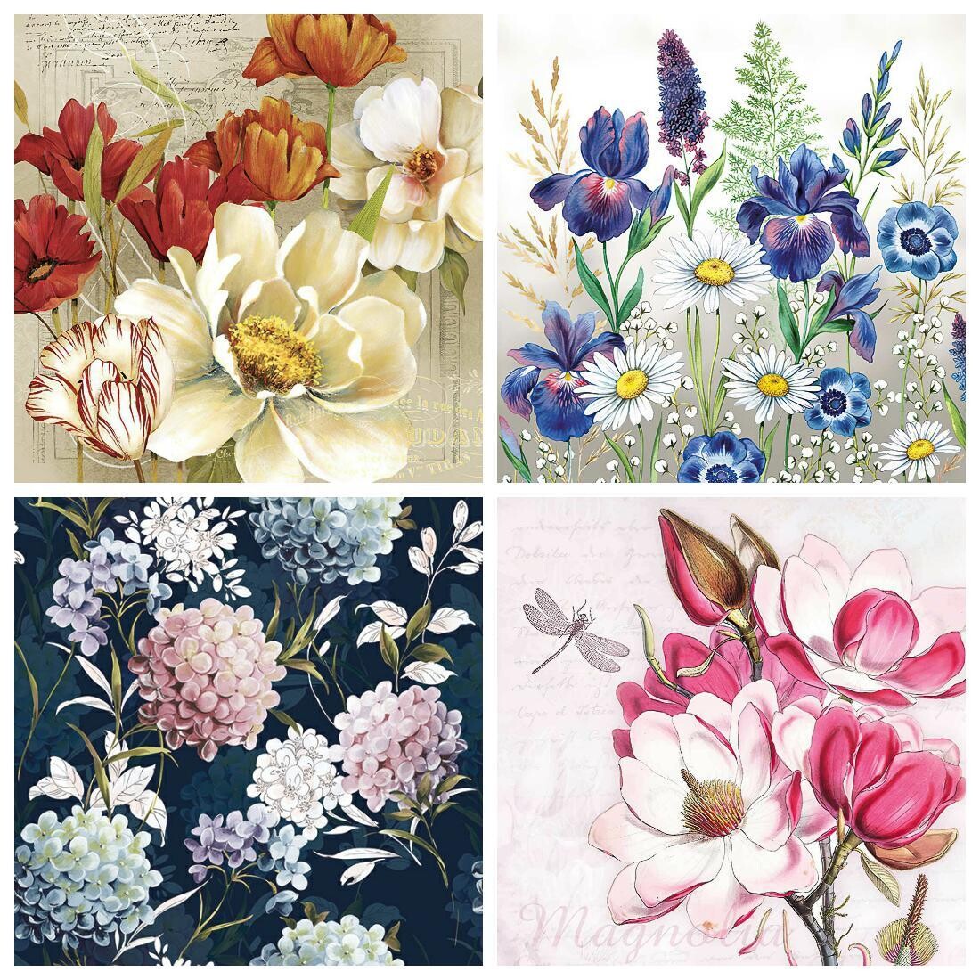 Decoupage Paper Napkins - Floral 12 13x13 (4 Sheets)