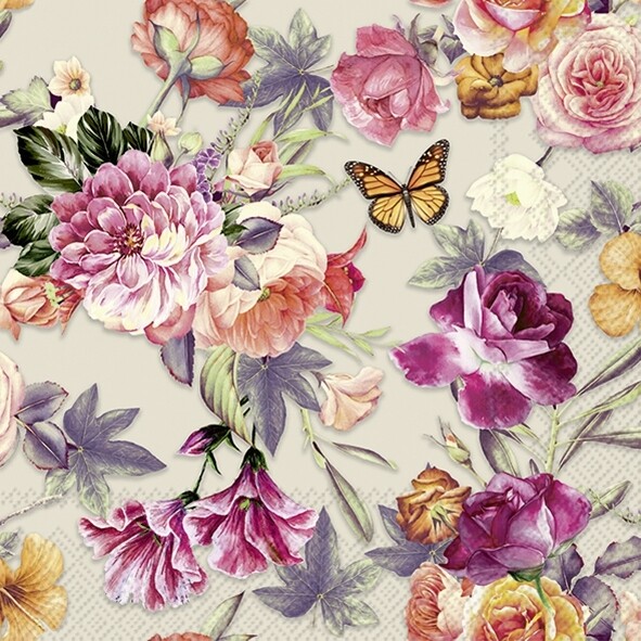 Decoupage Paper Napkins - Floral - Noria Cream (1 Sheet)