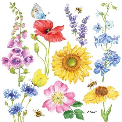 Decoupage Paper Napkins - Floral - Flowers & Bees (1 Sheet)