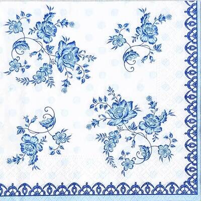 Decoupage Paper Napkins - Floral - Frisian Blue (1 Sheet)