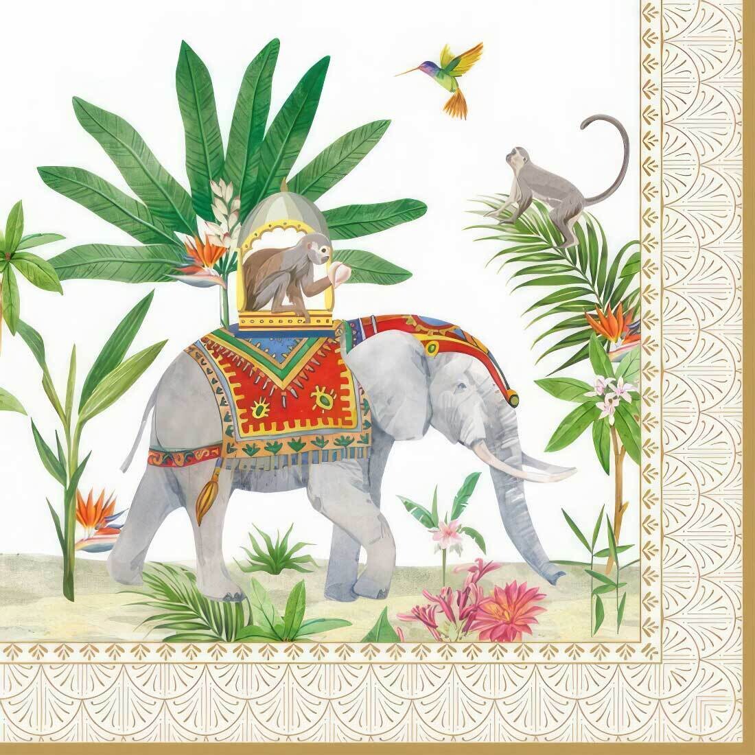 Decoupage Paper Napkins - Animals - Indian Elephant w/ Monkey