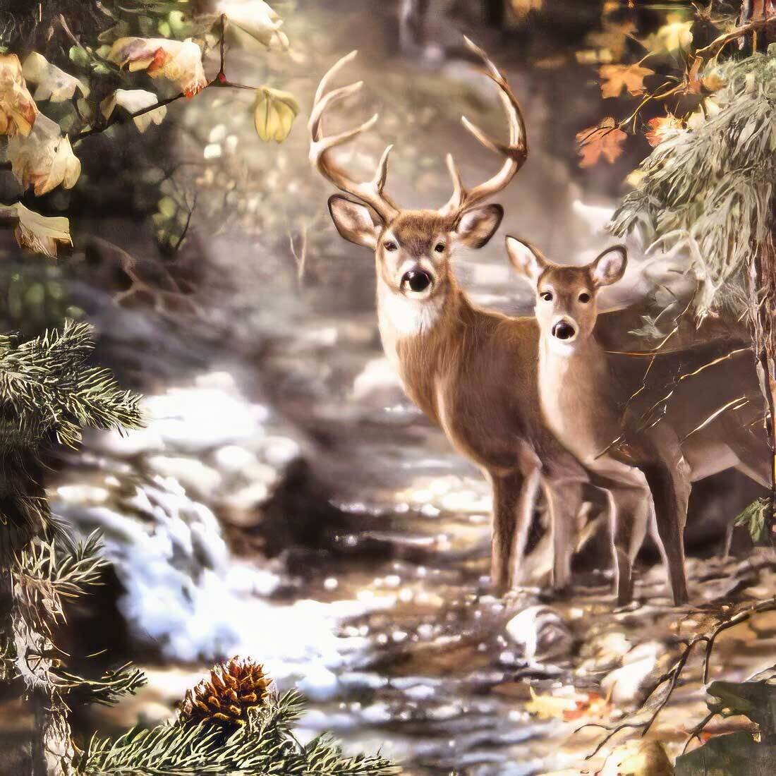 Decoupage Paper Napkins - Animals - Deers on a Creek