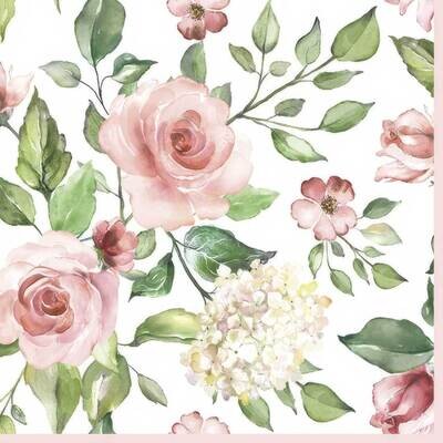 Decoupage Paper Napkins - Floral - Watercolour Roses with Hydrangea