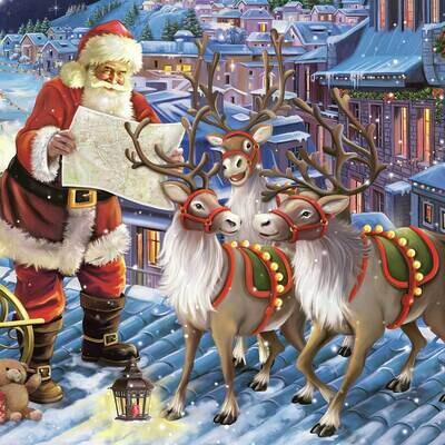 Decoupage Paper Napkins - Christmas/Xmas - Santa With Reindeers On Roof (1 Sheet)