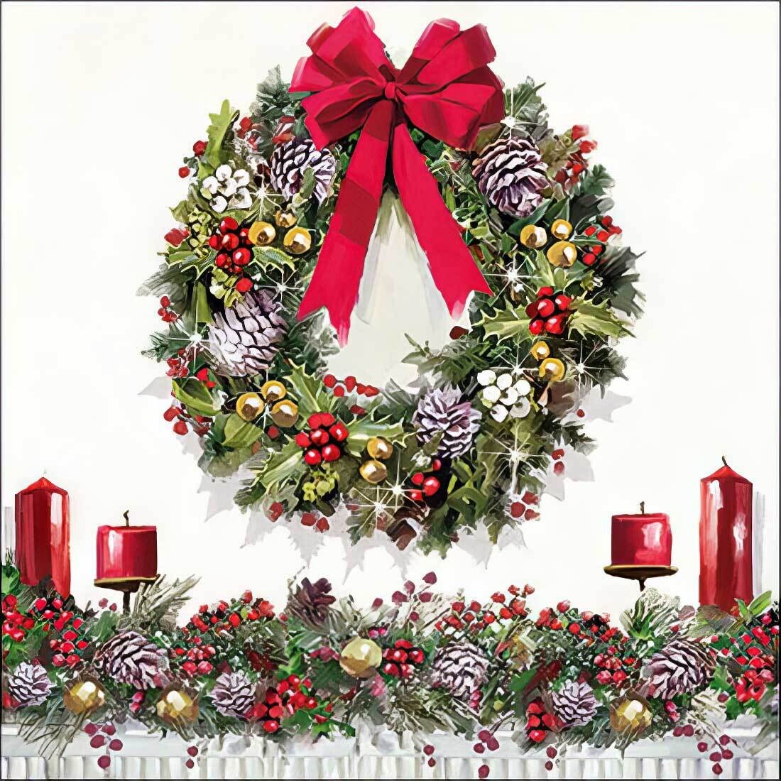 Decoupage Paper Napkins - Christmas/Xmas - Bow On Wreath