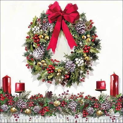 Decoupage Paper Napkins - Christmas/Xmas - Bow On Wreath (1 Sheet) Out of Stock