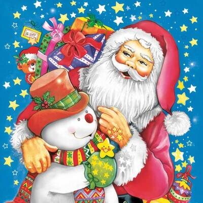 Decoupage Paper Napkins - Christmas/Xmas - Painted Santa And Snowman (1 Sheet)