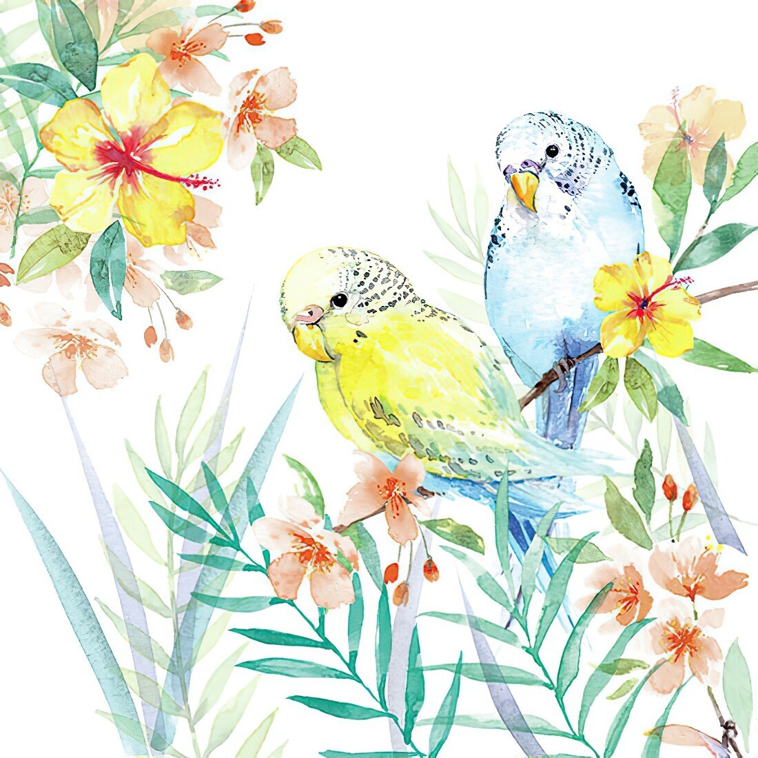 Decoupage Paper Napkins - Bird - Budgies Couple