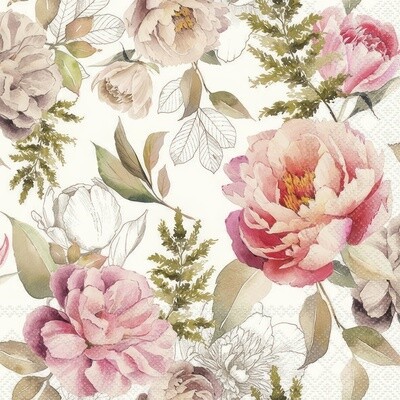 Peonies Composition Cream
These exquisite Decoupage Paper Napkins showcase elegant Peonies against a pristine white background, creating a classic and refined appearance that adds a touch of grace to any project.