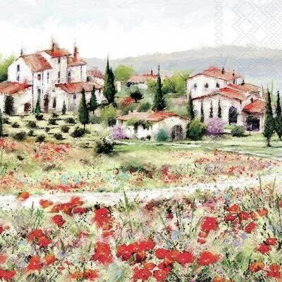 Decoupage Paper Napkins - Outdoor/Scenic - Tuscany
The serene Tuscany landscape with farmhouses and a poppy field adds a touch of rustic elegance and natural beauty to your creations, creating a captivating visual impact.The tranquil and picturesque scene evokes a sense of nostalgia and wanderlust, making them ideal for nature-themed projects or for anyone who appreciates the beauty of Nature.