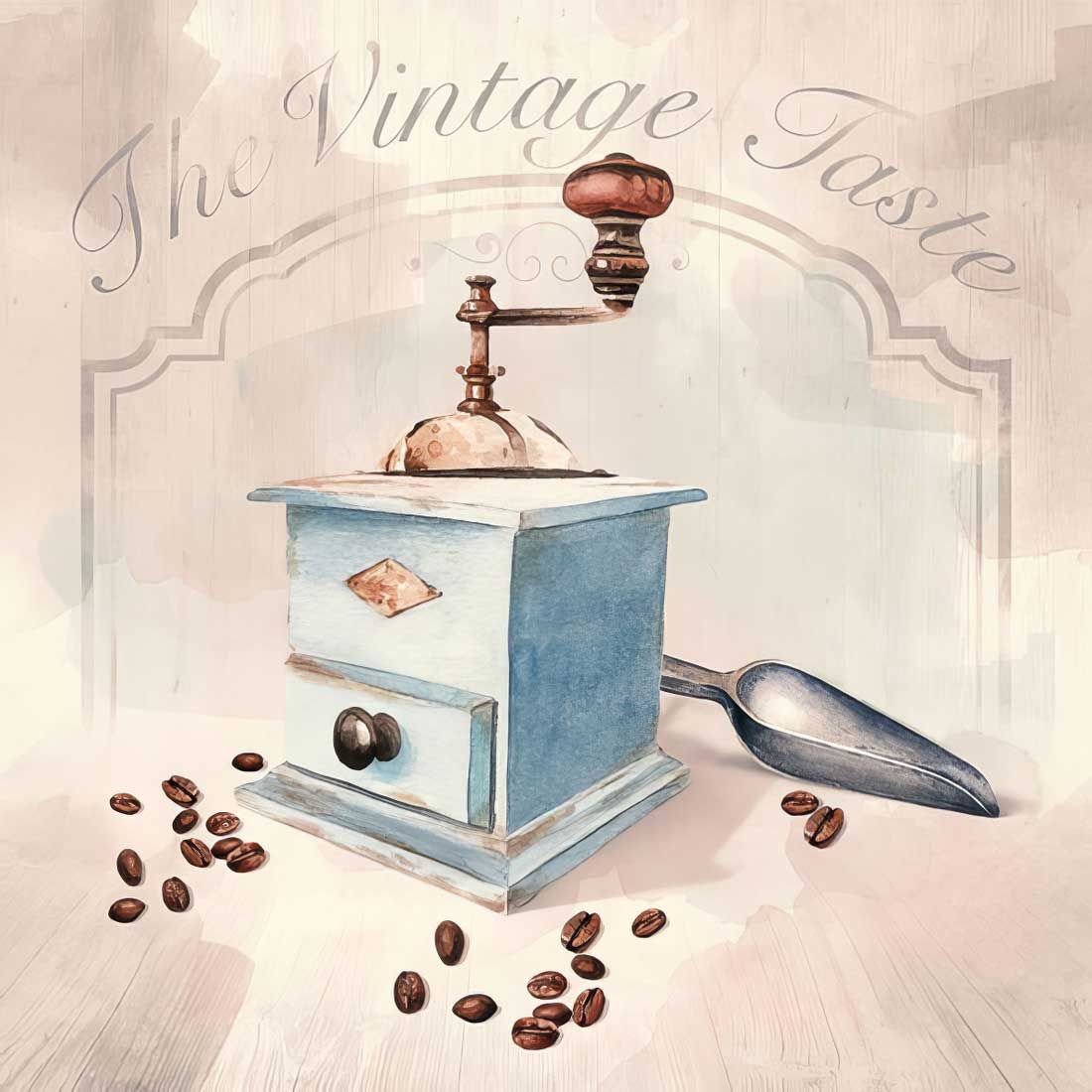 Decoupage Paper Napkins - Vintage - Vintage Taste
This image features a vintage coffee mill with a collection of coffee beans scattered around it. A silver spoon is placed beside the coffee mill, with some coffee beans resting on it. The overall color scheme includes shades of white, blue, and brown. The spoon is prominently displayed in the center of the image, with the coffee beans adding a touch of rustic charm. The setting appears to be a cozy kitchen or coffee corner, evoking a warm and inviting atmosphere. The image exudes a sense of nostalgia and craftsmanship, perfect for a coffee lover&#39;&#39;s paradise.