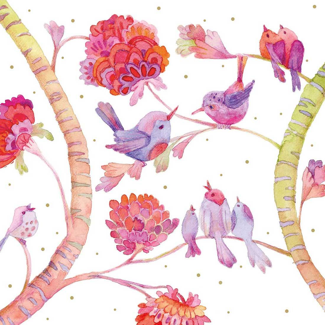 Decoupage Paper Napkins - Bird - Bird Pastel

Elevate your crafting projects with our Decoupage Paper Napkin. Featuring a delightful watercolor design, this napkin showcases an array of vibrant, pastel-colored birds perched on whimsical branches adorned with blooming flowers. The intricate details and soft hues of red, pink, purple, and orange create a captivating and lively scene, perfect for adding a touch of nature-inspired elegance to any decoupage or DIY project.
