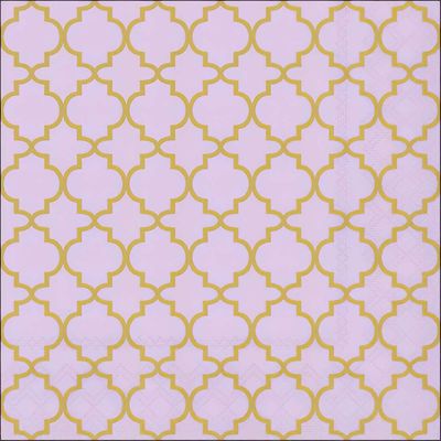 Decoupage Paper Napkins - Pattern - Ogee Gold/Lila

This decoupage paper napkin features a sophisticated ogee pattern in gold set against a soft pink background. The design exudes a blend of classic elegance and modern flair, making it perfect for adding a touch of refinement to any crafting project.