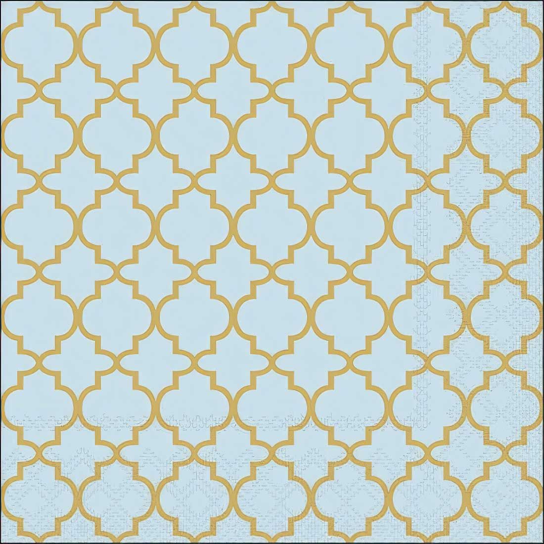 Decoupage Paper Napkins - Pattern - Ogee Gold/Blue

This decoupage paper napkin features a sophisticated ogee pattern in gold set against a soft blue background. The design exudes a blend of classic elegance and modern flair, making it perfect for adding a touch of refinement to any crafting project.