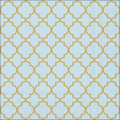 Decoupage Paper Napkins - Pattern - Ogee Gold/Blue

This decoupage paper napkin features a sophisticated ogee pattern in gold set against a soft blue background. The design exudes a blend of classic elegance and modern flair, making it perfect for adding a touch of refinement to any crafting project.