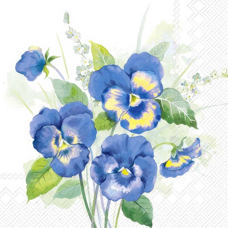 Decoupage Paper Napkins - Floral - Pansies Bouquet Blue (1 Sheet)