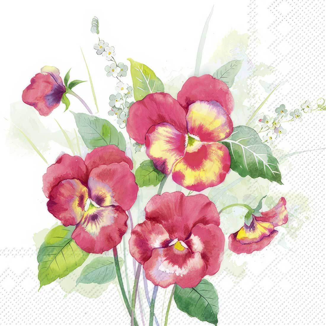 Decoupage Paper Napkins - Floral - Pansies Bouquet Red (1 Sheet)