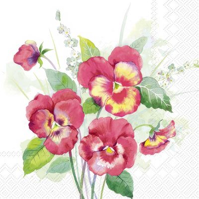 Decoupage Paper Napkins - Floral - Pansies Bouquet Red (1 Sheet)