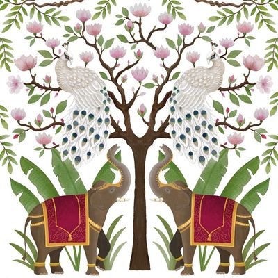 Decoupage Paper Napkins - Animals - Elephants &amp; Peacocks

Transform your crafts with this enchanting decoupage paper napkin featuring a majestic design of elephants and peacocks. The intricate artwork showcases two regal elephants adorned with rich, red saddle blankets, standing beneath a tree blooming with delicate pink flowers. Perched on the branches are two elegant white peacocks with beautifully detailed plumage. The lush green foliage and harmonious composition create a scene that exudes grace and sophistication. Perfect for exotic-themed parties, DIY crafts, or as a unique decorative accent, this napkin brings a touch of majestic beauty and cultural charm to any setting. Ideal for decoupage enthusiasts, this napkin adds a whimsical and artistic flair to your creative projects.