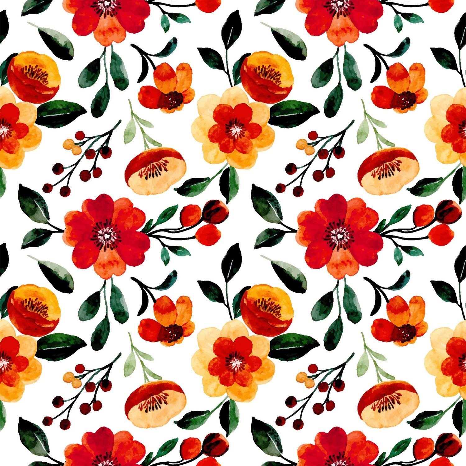 Decoupage Paper Napkins - Floral - Orange Floral Pattern

This decoupage paper napkin features a vibrant and eye-catching design of bold, watercolor-style flowers in rich shades of red, orange, and yellow. The flowers are interspersed with deep green leaves and delicate sprigs of berries, creating a lively and dynamic pattern. The bright and warm color palette is set against a crisp white background, allowing the floral elements to stand out beautifully. This napkin is perfect for adding a pop of color to craft projects for a cheerful, floral theme.