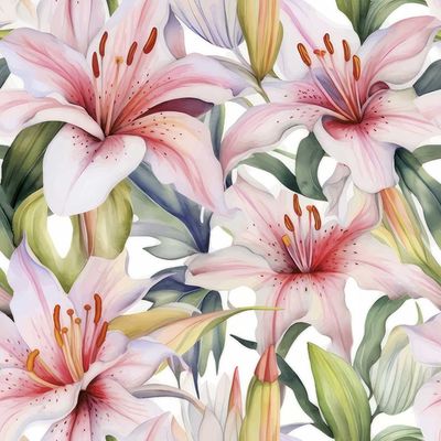 Decoupage Paper Napkins - Floral - Light Pink Lilies

This decoupage paper napkin features a stunning display of large, blooming light pink lilies, each intricately detailed with soft gradients of blush and ivory. The petals are delicately speckled with fine, dark dots, and the flowers are highlighted with bright orange stamens, adding a vibrant touch. The lush green leaves and buds surrounding the lilies create a natural contrast, enhancing the beauty of the blossoms. The overall design is set against a clean, white background, making the vivid colors of the flowers stand out. This napkin is perfect for adding an elegant, floral touch to any craft project.