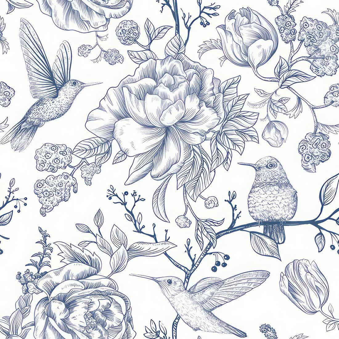 Decoupage Paper Napkins - Bird - Fauna And Flora Illustration

This decoupage paper napkin features a delicate botanical and avian illustration, showcasing a harmonious blend of nature&#39;s beauty. The design highlights intricately detailed flowers, reminiscent of peonies and other lush blooms, interspersed with graceful hummingbirds and perched songbirds. The elegant use of fine, monochromatic line work in soft blue tones evokes a vintage aesthetic, perfect for adding a classic, nature-inspired touch to any creative project, from home decor to crafting.