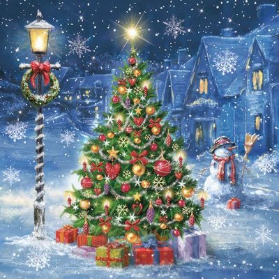 Decoupage Paper Napkins - Christmas/Xmas - Xmas Eve in Village  (1 Sheet)