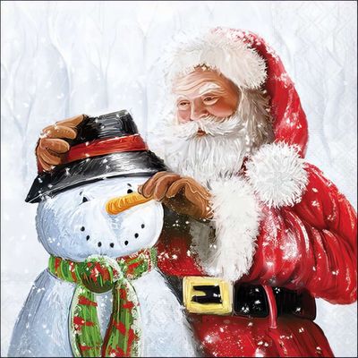 Decoupage Paper Napkins - Christmas/Xmas - Santa and Snowman  (1 Sheet)