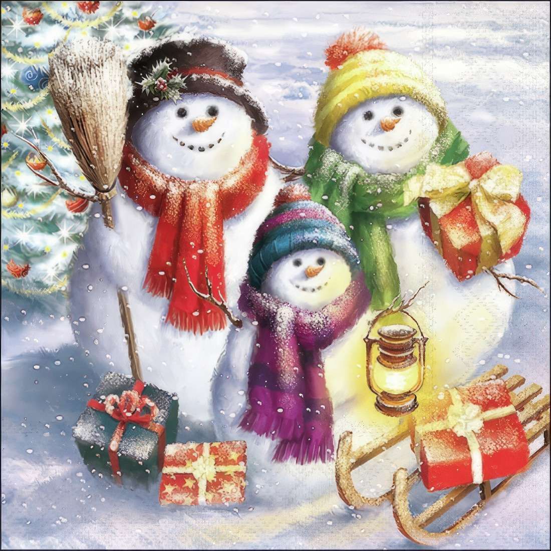Decoupage Paper Napkins - Christmas/Xmas - Snowmen Family  (1 Sheet)