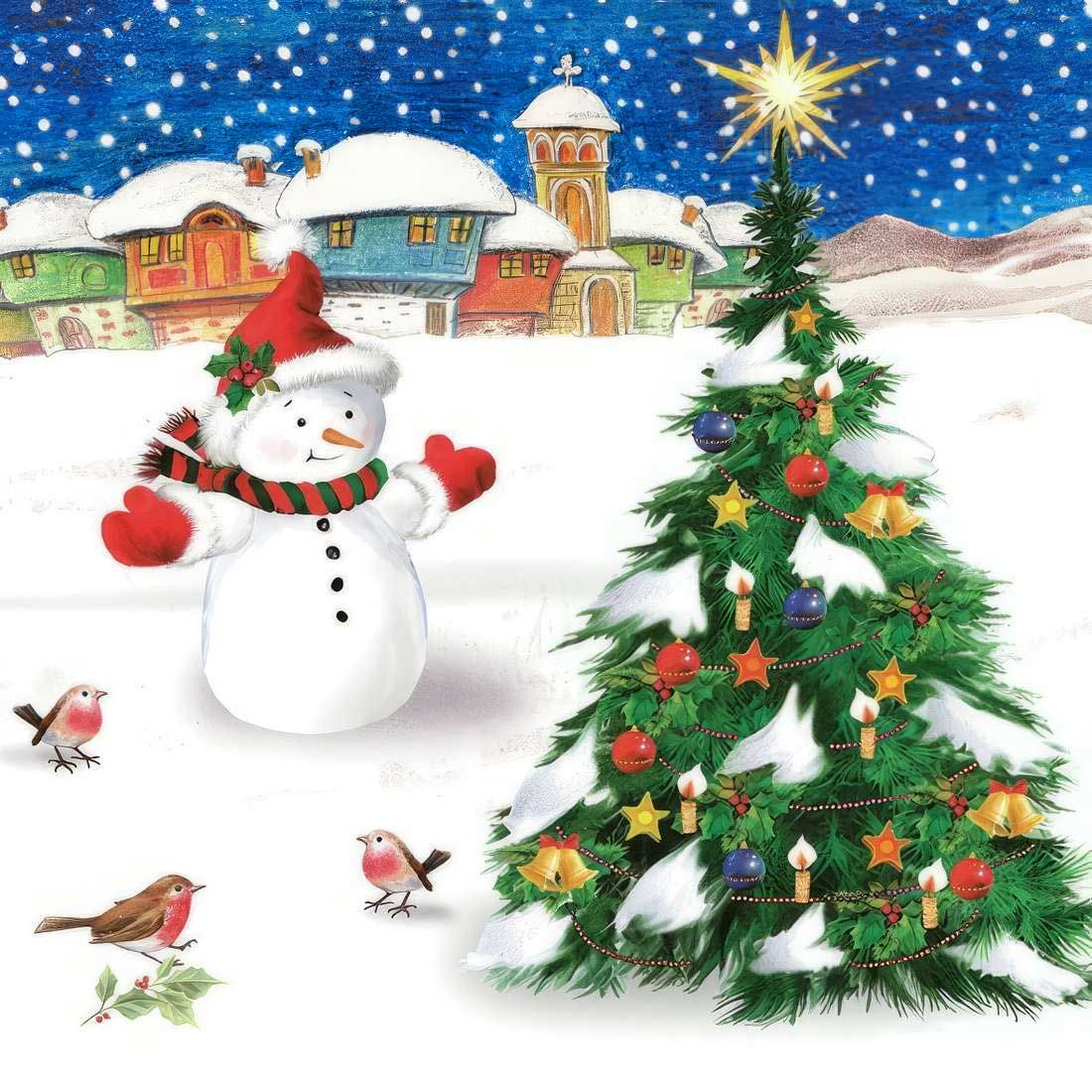 Decoupage Paper Napkins - Christmas/Xmas - Snowman With Xmas Tree   (1 Sheet)