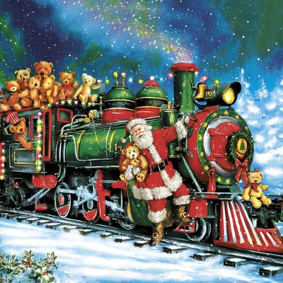 Decoupage Paper Napkins - Christmas/Xmas - Santa Teddy Bear Train  (1 Sheet)