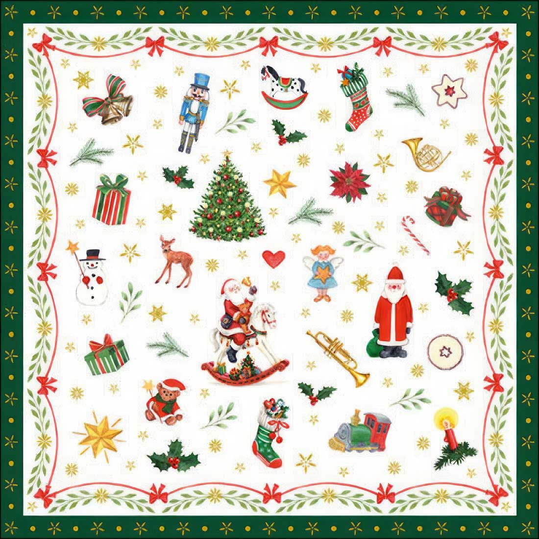 Decoupage Paper Napkins - Christmas/Xmas -Ornaments All Over Green   (1 Sheet)