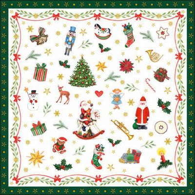 Decoupage Paper Napkins - Christmas/Xmas -Ornaments All Over Green   (1 Sheet)