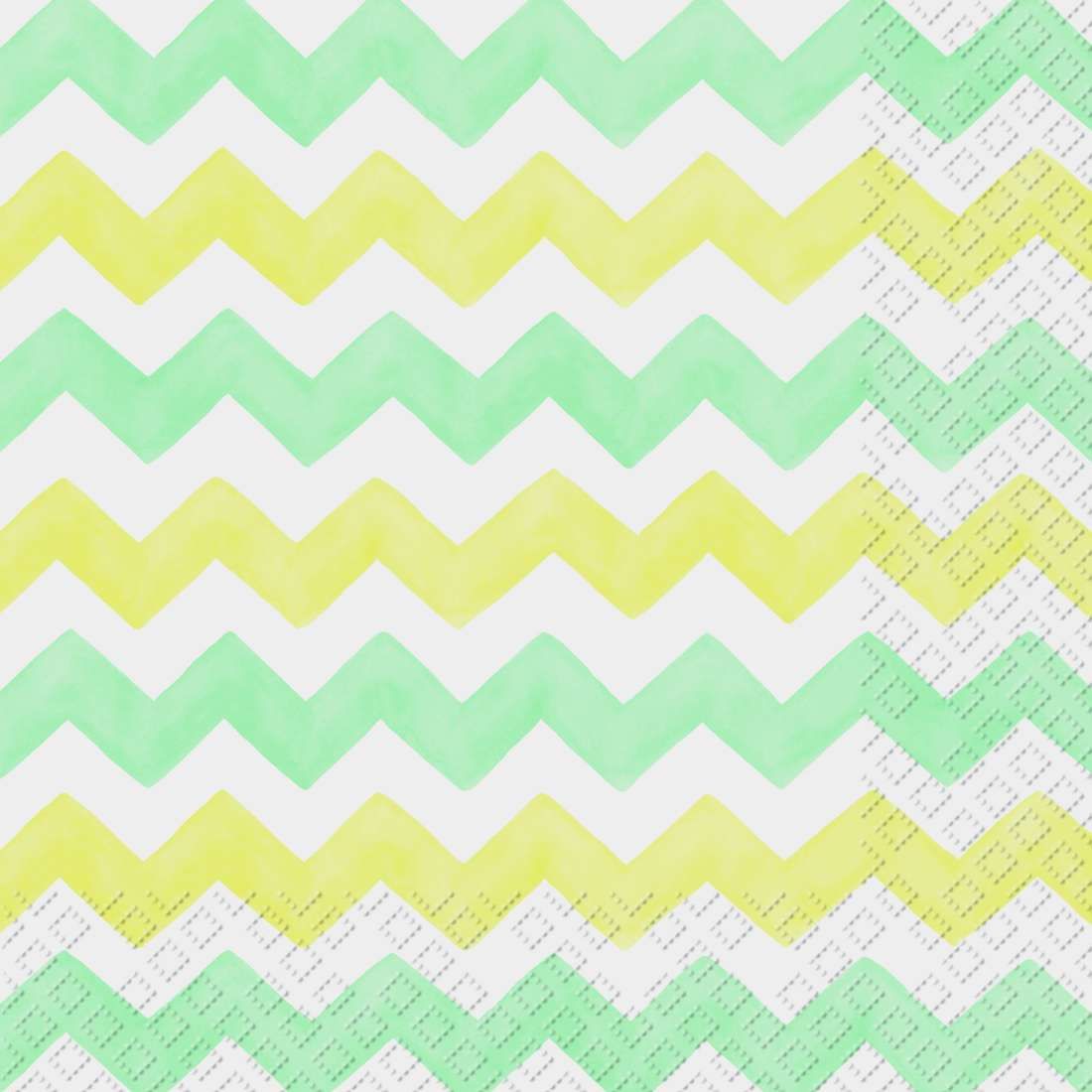 Alix Turkis
This decoupage paper napkin features a cheerful zigzag pattern with alternating pastel green and yellow hues. The watercolor-like texture gives it a soft and artistic feel, perfect for crafting or decorating with a light, fresh, and vibrant touch. The pattern transitions subtly into a dotted texture along the edges, adding a unique and delicate detail.
