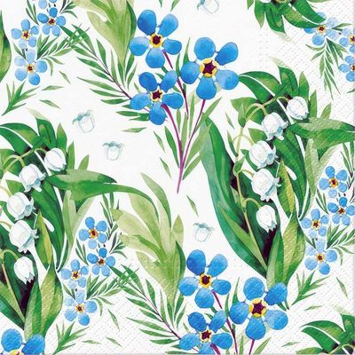 Myosotis 
Infuse your crafts with the fresh vibrancy of spring using this Spring Bloom Blue decoupage paper. Featuring a stunning watercolor-inspired design of delicate blue forget-me-nots, white lily-of-the-valley blooms, and lush green foliage, this pattern brings nature’s charm to your creative projects.

Perfect for decoupage on furniture, wooden boxes, flower pots, glassware, and more, the intricate details and cheerful colors make this napkin a versatile choice. Its lightweight, high-quality material ensures easy application and a smooth finish, ideal for beginners and experienced crafters alike. Brighten up your DIY projects and create stunning, nature-inspired home décor with this beautiful design!
