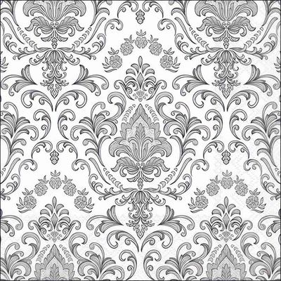 Decoupage Paper Napkins - Pattern - Baroque Ornament Silver

This decoupage paper napkin features an elegant and intricate Baroque-style design in a silver and white color scheme. The symmetrical pattern showcases ornate floral and scroll motifs, exuding sophistication and timeless charm. The delicate detailing adds a luxurious touch, making it perfect for crafting.
