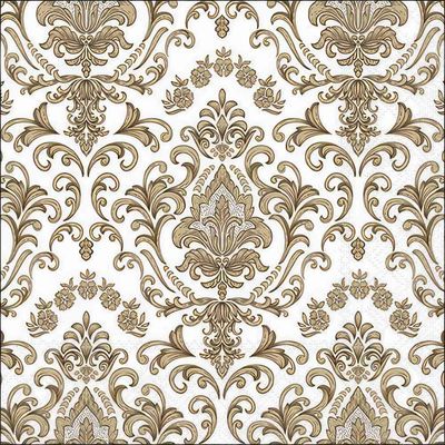 Decoupage Paper Napkins - Pattern - Baroque Ornament Gold

This decoupage paper napkin features an elegant and intricate Baroque-style design in a gold and white color scheme. The symmetrical pattern showcases ornate floral and scroll motifs, exuding sophistication and timeless charm. The delicate detailing adds a luxurious touch, making it perfect for crafting.