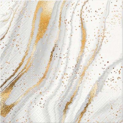 Decoupage Paper Napkins - Pattern - Golded Marble

Luxurious marble-patterned napkin with flowing gold accents and shimmering specks. The elegant design combines a white base with metallic gold highlights, creating a sophisticated and opulent look. Ideal for decoupage, crafting, or adding a touch of glamour to your projects.
