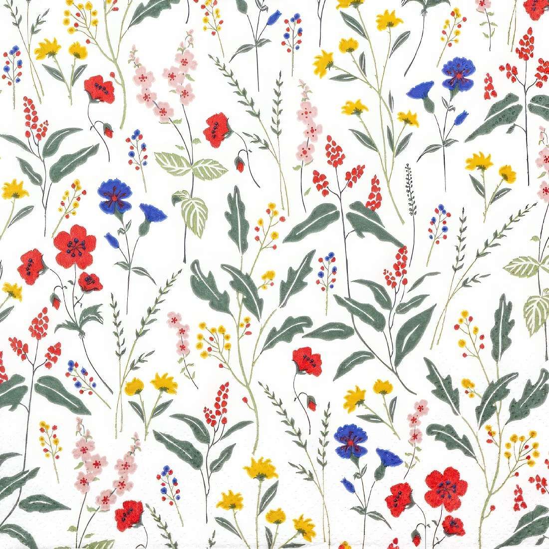 Decoupage Paper Napkins - Floral - Pretty Meadow

Bright and cheerful, this floral-patterned decoupage napkin features a delightful meadow-inspired design with red, yellow, blue, and pink flowers accompanied by lush green leaves. Perfect for adding a touch of nature to your crafting projects, it evokes the charm of a blooming garden in full swing.

